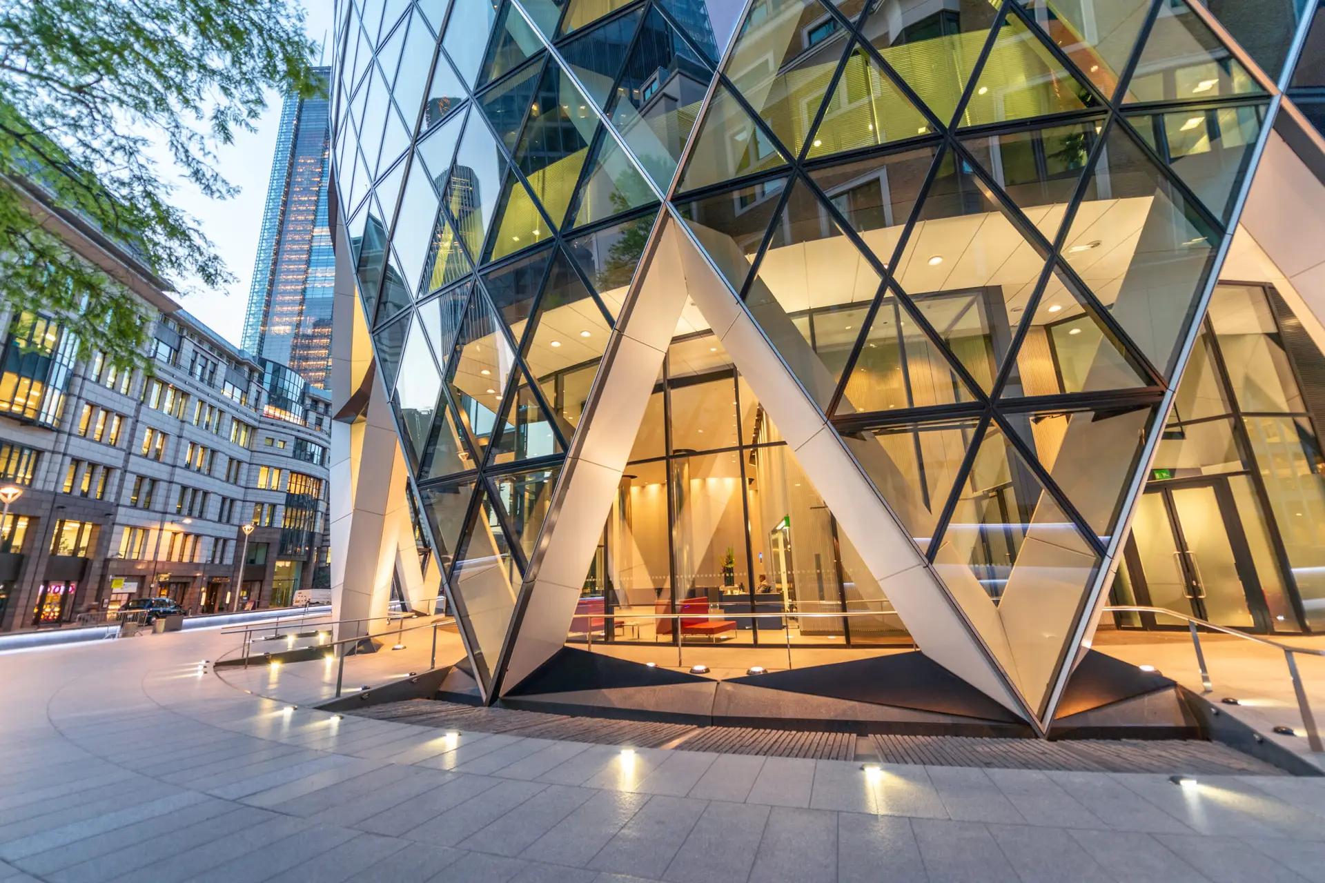Beautiful Modern glass building at dusk