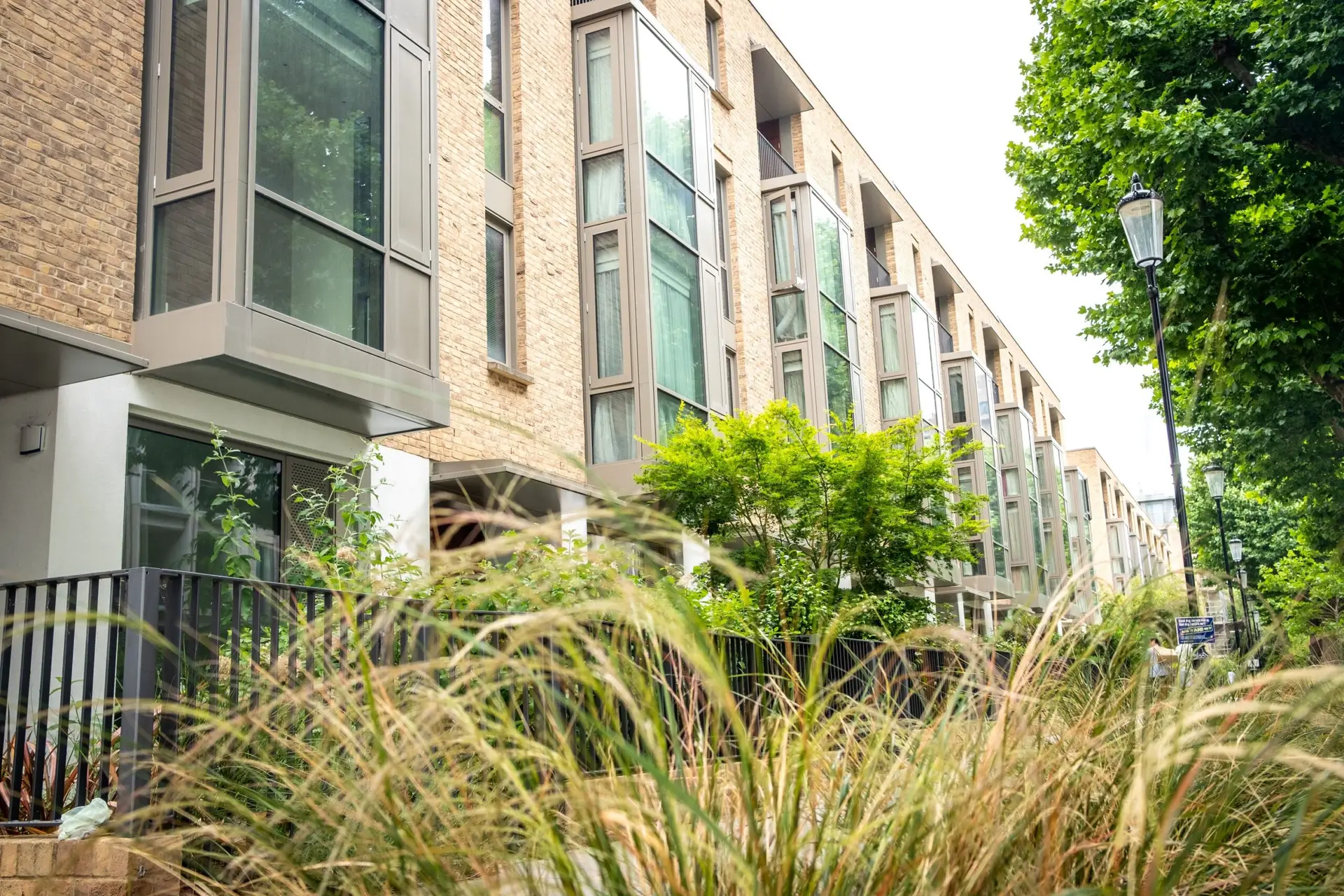 Residential buildings with green foliage